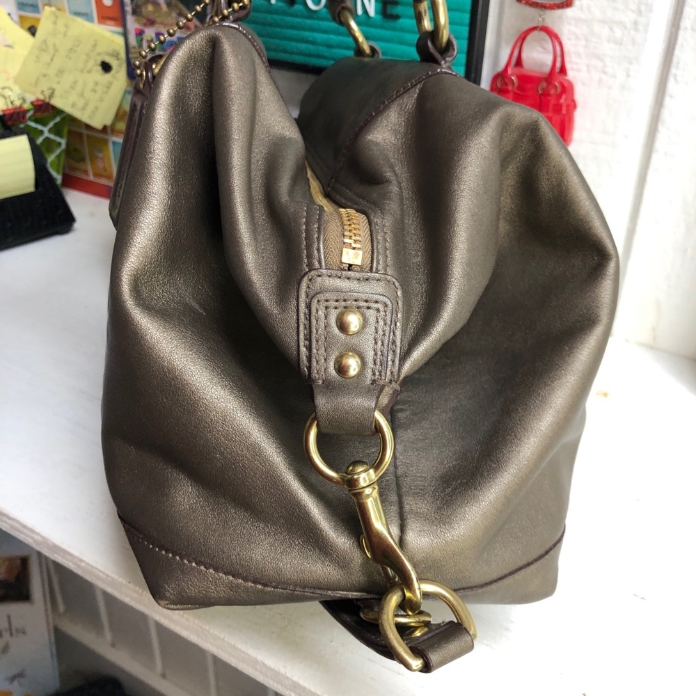 Coach Metallic Bronze Ashley Satchel Handbag Purse Shoulder Strap F15447 - Picture 5 of 16